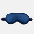 Simulated Silk Sleep Eye Mask in deep navy blue with a smooth, plain finish, contoured eye cups and gathered elastic strap.
