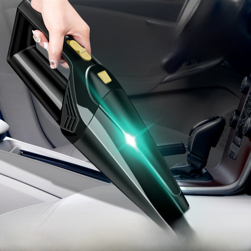 Handheld vacuum cleaner in orange, blue and black ABS-style bodies with glossy black tapered nozzles; Sleek Wireless Vacuum Cleaner.