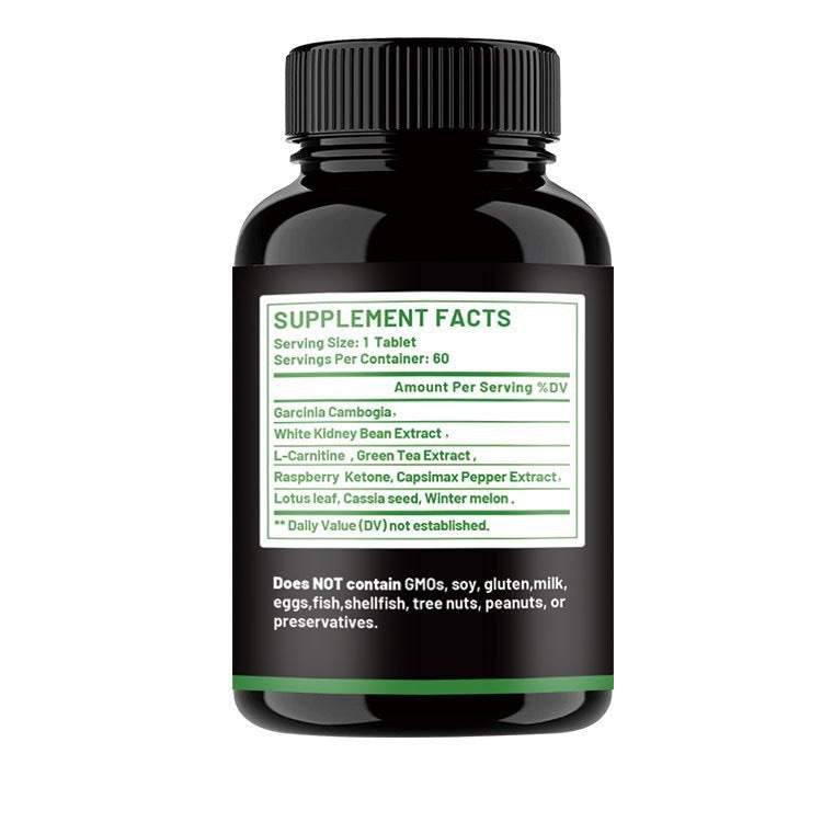 Slim Plus Fat Burner black plastic supplement bottle with a ribbed cap and white label featuring green supplement facts text