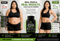 Slim Plus Fat Burner black supplement bottle with green label, shown beside before-and-after fitness results graphics