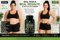 Slim Plus Fat Burner supplement bottle with a black label and green accents, shown beside before-and-after weight loss results
