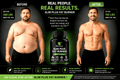 Slim Plus Fat Burner black supplement bottle beside a before-and-after transformation graphic with weight and body fat results