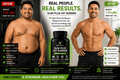Slim Plus Fat Burner supplement bottle with black-and-green label, shown beside before-and-after fitness results graphics