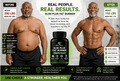 Slim Plus Fat Burner supplement bottle displayed between before-and-after body transformation panels, with weight loss claims and green accents