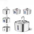 Smart Pet Water Fountain with a rounded stainless steel basin, curved spout, and slim blue water-level window.