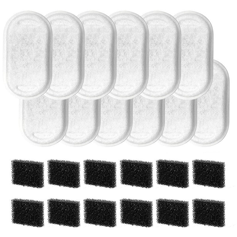 Smart Pet Water Fountain filter replacement set with white oval filter pads and small black foam inserts