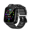 Smart Watch Phone with a black square touchscreen, colorful numbered analog-style face, silicone strap and built-in camera