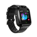 Smart Watch Phone with a black silicone strap, square color touchscreen, perforated band, and built-in front camera