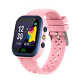 Smart Watch Phone for children with a pink silicone strap, square black digital screen, colorful display and side buttons