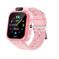 Children's Smart Watch Phone with a pink silicone strap, square black digital screen, colorful clock display and top camera