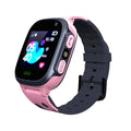 Smart Watch Phone with a pink square case, black silicone strap, colorful digital screen and side SOS buttons