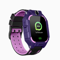 Smart Watch Phone with a purple silicone strap, pink underside, square black screen, front camera, and chat icon