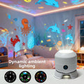 Snowflake Christmas Projection Light in white plastic with a rounded projector body and colorful rotating ocean and snowflake motifs