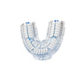 Sonic Electric Toothbrush U-shaped brush head in clear silicone with white bristles and blue accents
