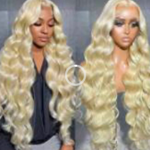 Synthetic Colorful Hair Wigs with long, pale blonde synthetic curls, a deep center part, and voluminous waves