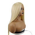 Synthetic Hair Wigs in long, straight platinum blonde fiber with a defined center part and smooth, sleek lengths