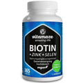 Tablet compounds in a white plastic bottle with a blue and black label, highlighting 365 biotin, zinc and selenium tablets.