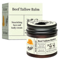 Tallow Honey Cream balm in a dark jar with a black lid and cream label, paired with a matching box featuring honeycomb and cow illustrations