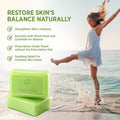 Tea Tree Essential Oil Handmade Cleansing Soap in two bright green rectangular bars, embossed with a floral emblem