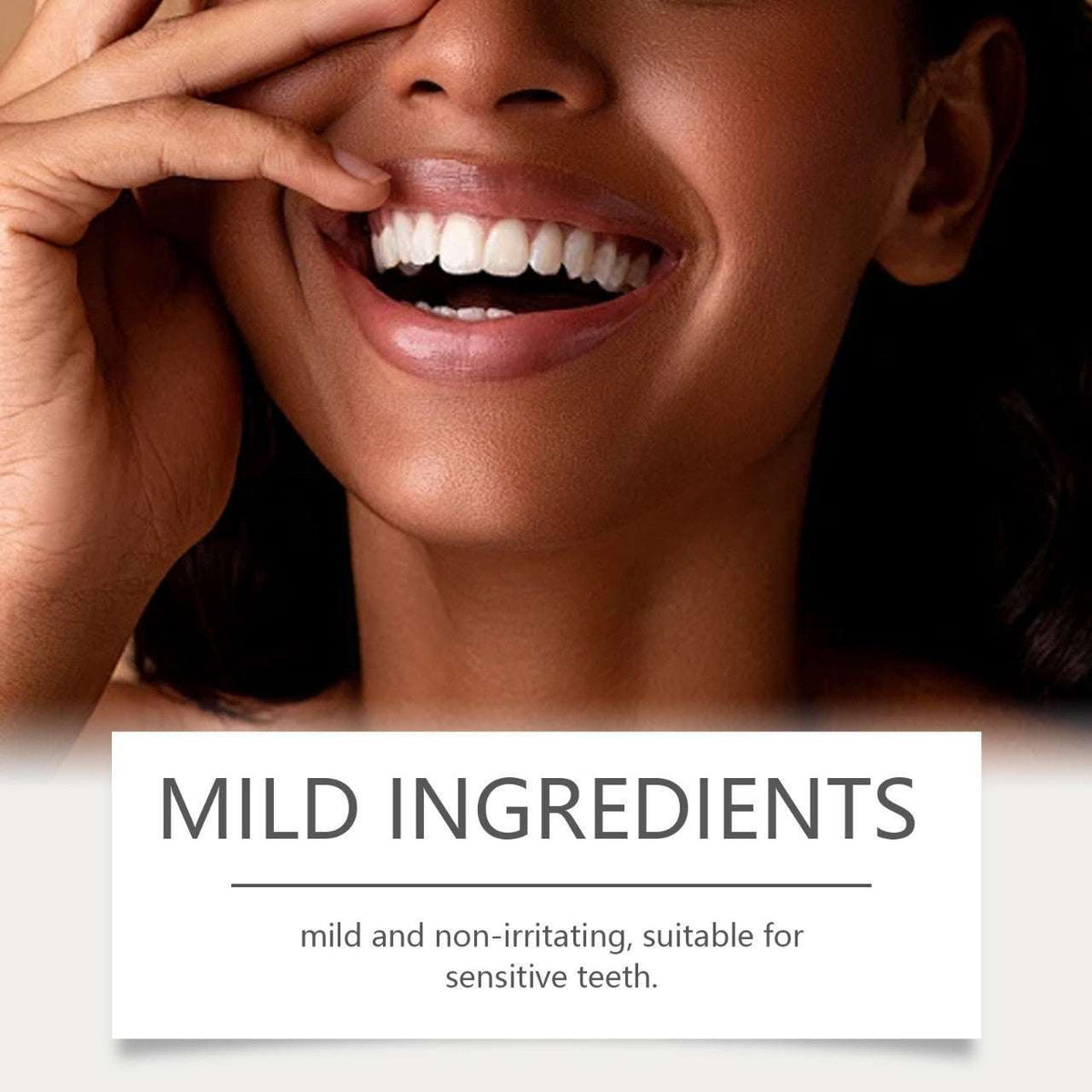 Teeth Cleaning Strips for gentle daily care, shown with a smiling person displaying bright white teeth