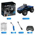 Tesla Toy Truck, a blue plastic remote-control monster truck with oversized black tires, roof camera and spotlight