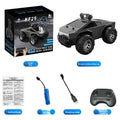 Tesla Toy Truck, dark gray plastic camera-equipped off-road monster vehicle with rugged oversized tires and remote controller