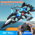 UFO Remote Control Flying Toy, blue and black plastic quadcopter with four guarded propellers and red and blue LEDs