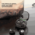 Ultra-Thin Sleep Bluetooth Headset shown as glossy black wireless earbuds in an open charging case with a digital display