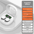 Ultra-Thin Sleep Bluetooth Headset shown as white wireless earbuds in an open charging case with a digital display