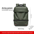 Vacuum Compression Travel Backpack in army green with a smooth Oxford-style finish, front zip pocket and compression buckles