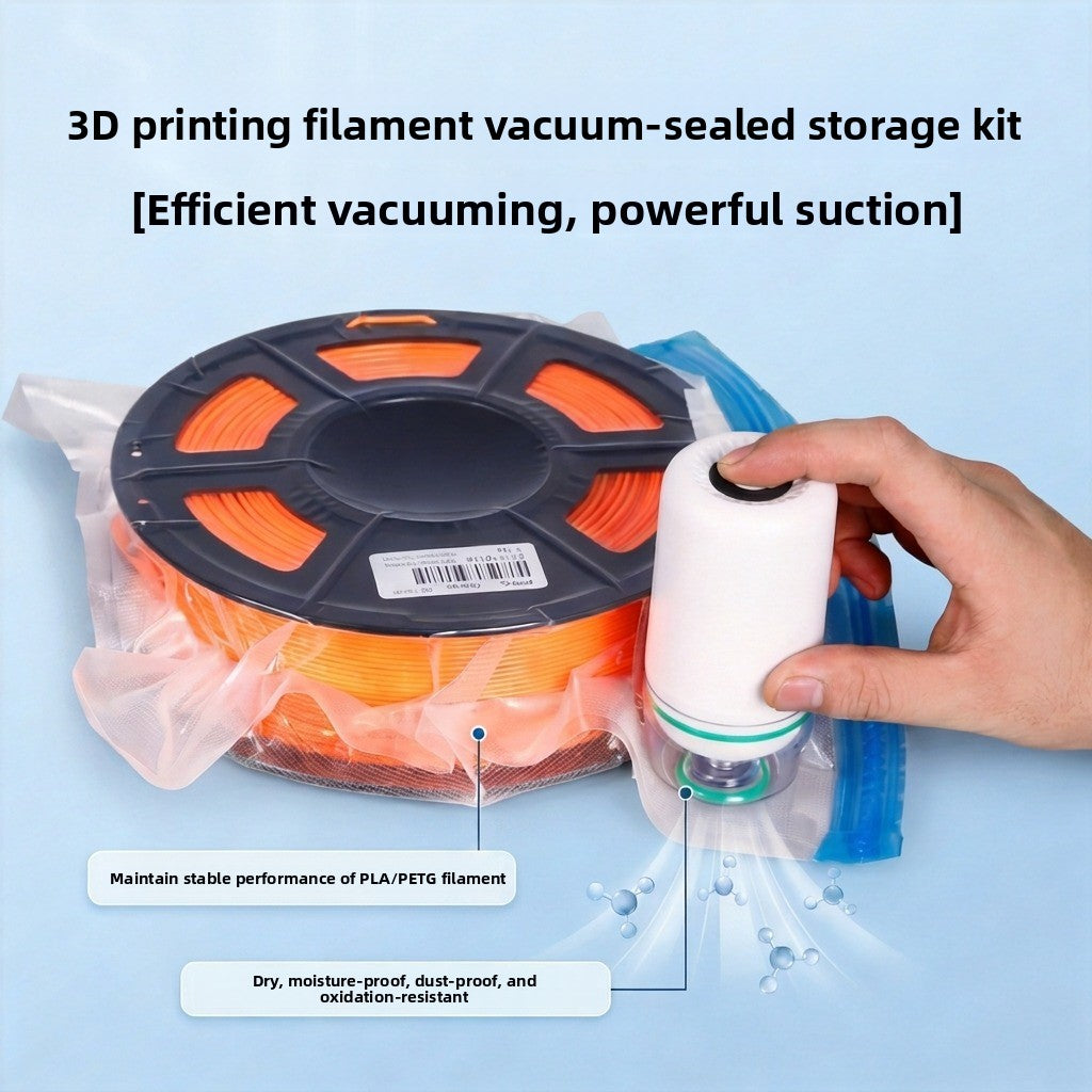 Vacuum Packaging Bag Kit with clear embossed plastic bags, bright blue zip seals, and a white-and-gray hand pump.
