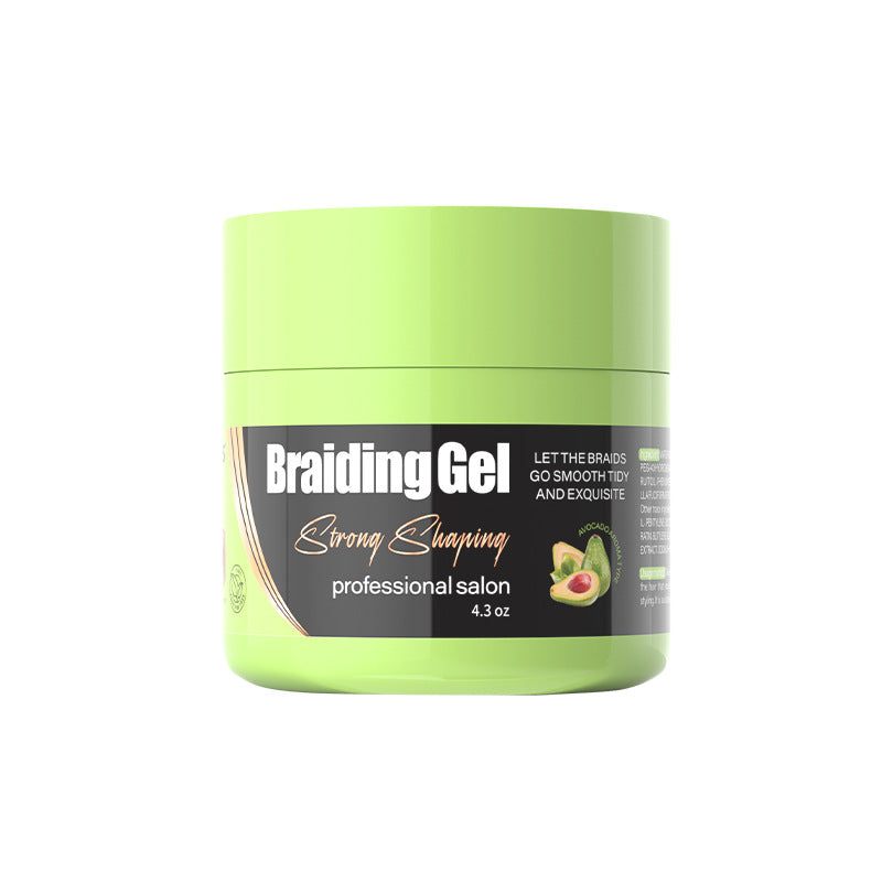 VIBE Haircare Braid Styling Gel in a lime green plastic jar with a dark label, bold white lettering and avocado graphic