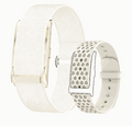 VIBE LOOP™ Air Fitness Wristband Monitor with two cream woven and perforated silicone strap options, shown without a watch face