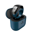 VIBE LOOP Ban smart fitness ring in black with blue trim, resting in a matching charging case with its lid open