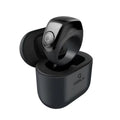 VIBE LOOP Ban smart fitness ring in black alloy with a smooth curved band and round sensor, shown in its charging case