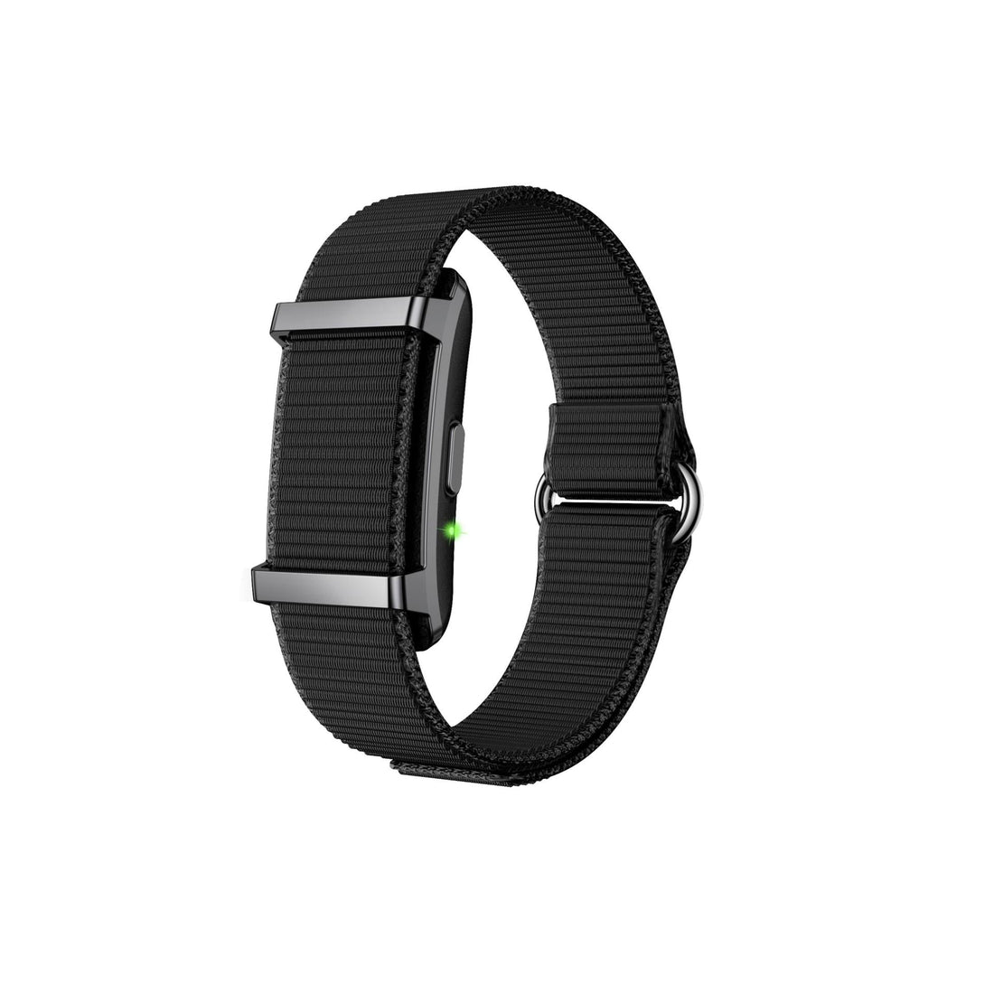 Smart wristband, VIBE LOOP Ban, beige ribbed woven strap with rose-gold rectangular case and slim double bars.