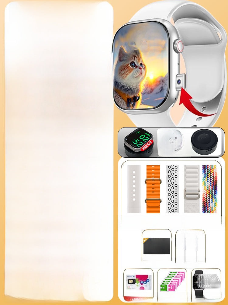 VIBE LOOP Ban Cellular Smart Watch with a silver square case, white band, side camera, and colourful screen