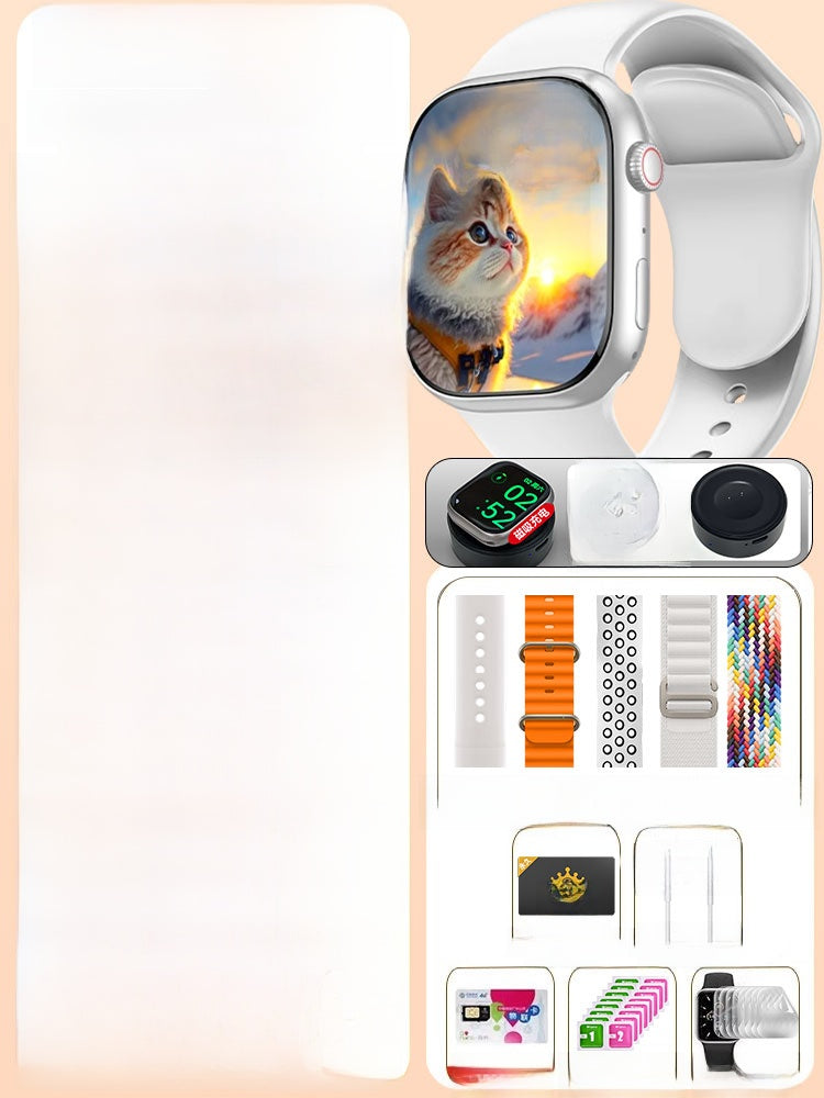 VIBE LOOP Ban Cellular Smart Watch with a silver case, white silicone strap, square touchscreen and interchangeable bands