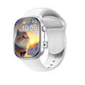 VIBE LOOP Ban Cellular Smart Watch with a white silicone band, silver square case, curved display and side camera.