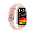 VIBE LOOP Ban CY33 smartwatch with a pale pink silicone strap, gold-tone rectangular case and colorful fitness display