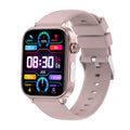 Smartwatch, VIBE LOOP Ban ET570, with a rose-gold rectangular case, pink silicone strap and colorful digital display