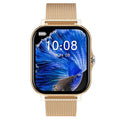 VIBE LOOP Ban smartwatch with a square black touchscreen, gold-tone case and finely woven gold metal mesh band