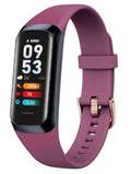 Fitness band VIBE LOOP Ban Sleek with a plum-purple silicone strap, black rectangular display, and colorful health readings