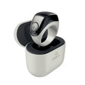 VIBE LOOP Ban smart fitness ring in glossy black and silver alloy, shown with its compact white charging case.