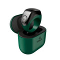 VIBE LOOP Ban smart fitness ring in black and green, seated in a matching green charging case with glossy finish
