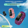 VIBE LOOP Ban Smart fitness wristband in purple, pink and black with rectangular color screens and silicone straps