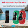 VIBE LOOP Ban Smart temperature monitoring wristband in black, green and red silicone with rectangular digital displays