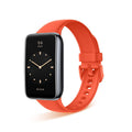 VIBE LOOP Ban Smart Watch with a black rectangular display and bright orange-red silicone strap featuring an adjustable buckle