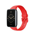 VIBE LOOP Ban Smart Watch with a bright red smooth TPU strap, black rectangular display and adjustable buckle closure