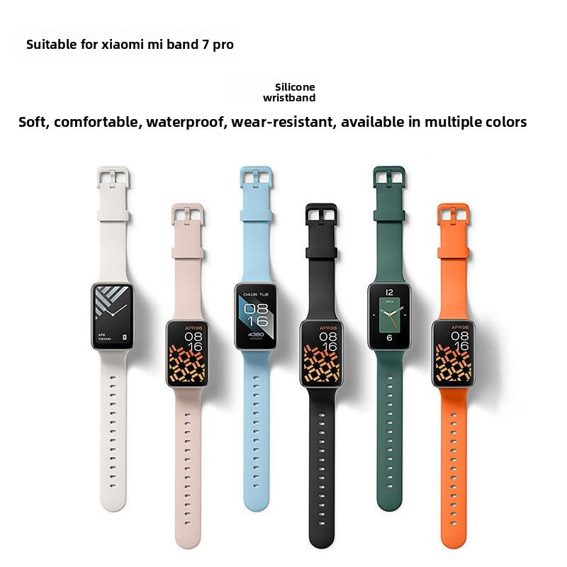 VIBE LOOP Ban Smart Watch silicone strap wristbands in white, pink, blue, black, green and orange with buckle closures
